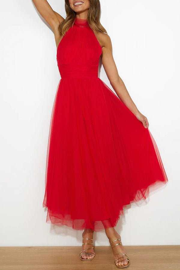 Women's Maxi Dress — Sleeveless Halter Neckline Design