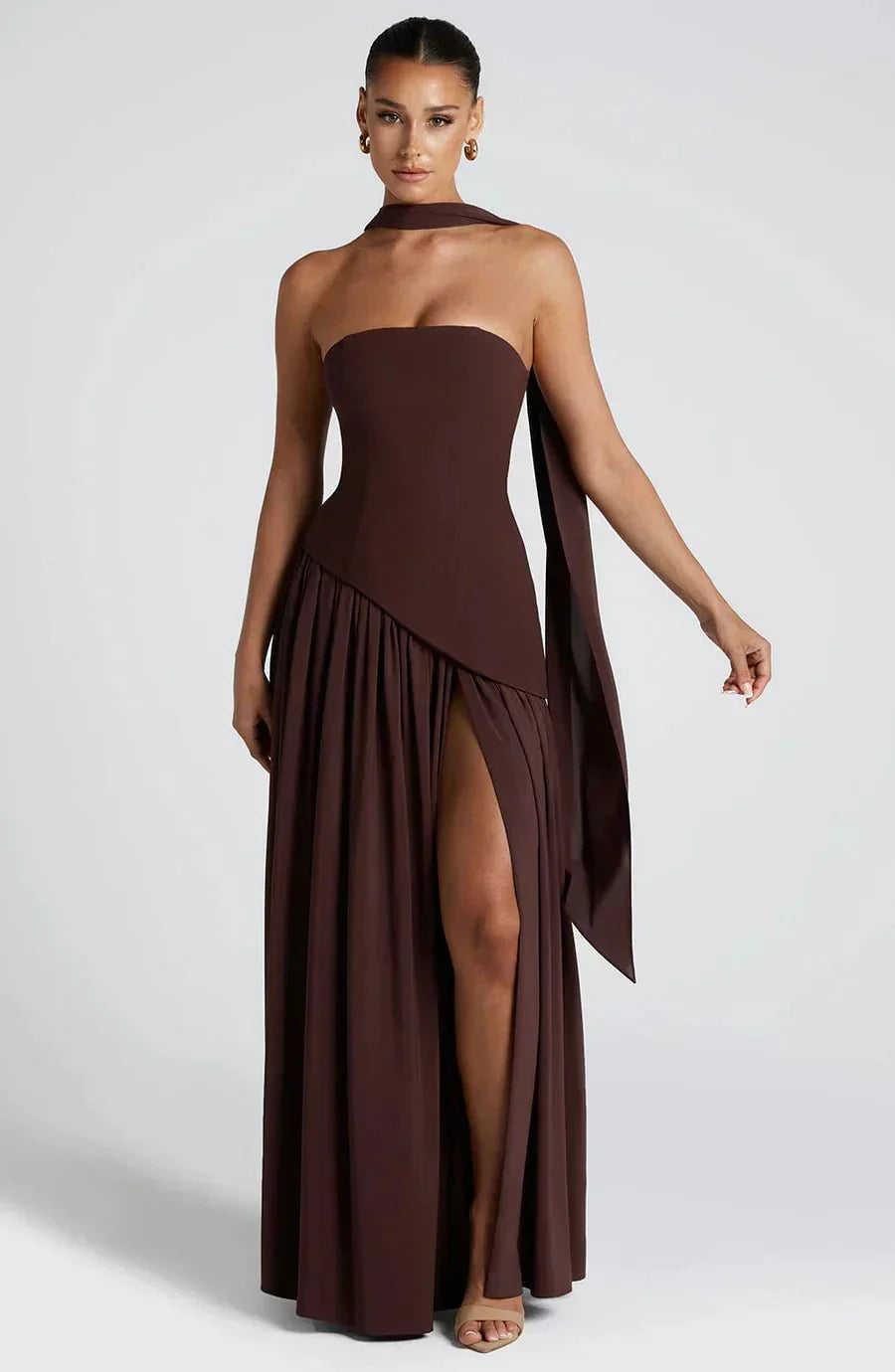 Women's Maxi Dress — Strapless High Slit Figure Hugging Fit