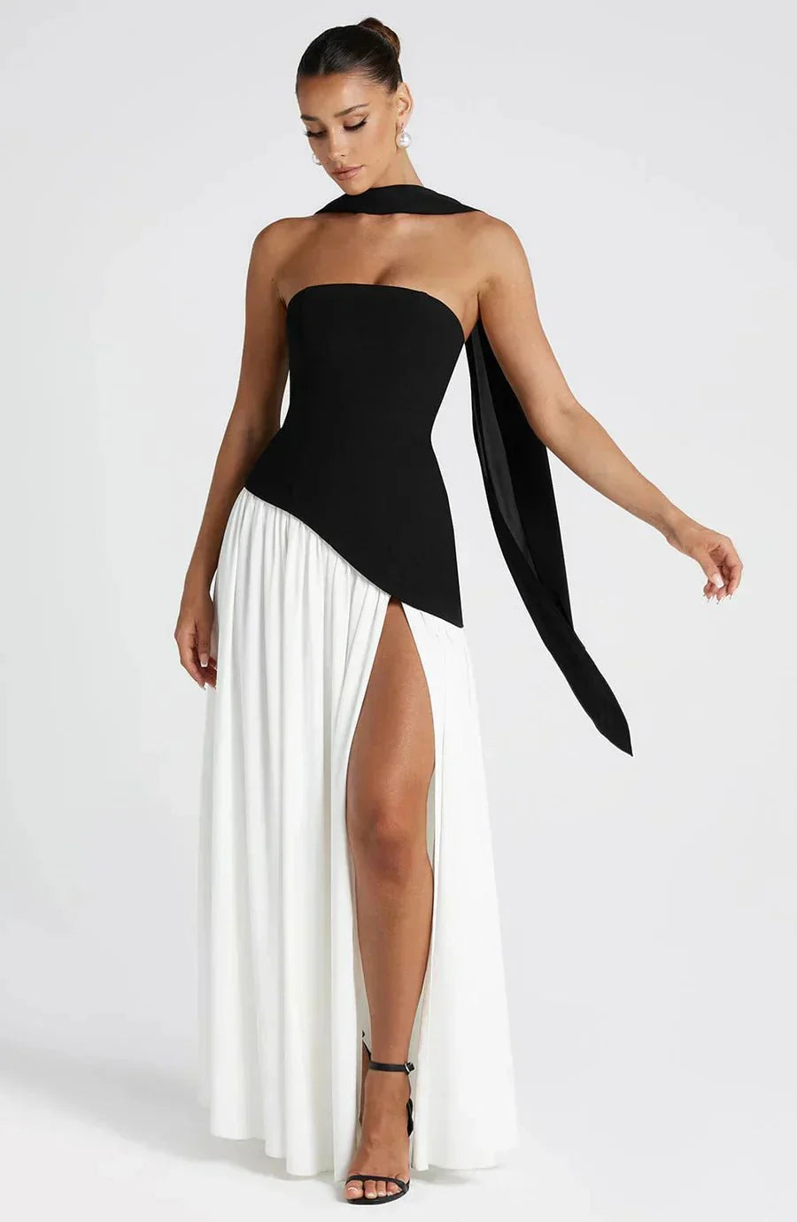 Women's Maxi Dress — Strapless High Slit Figure Hugging Fit