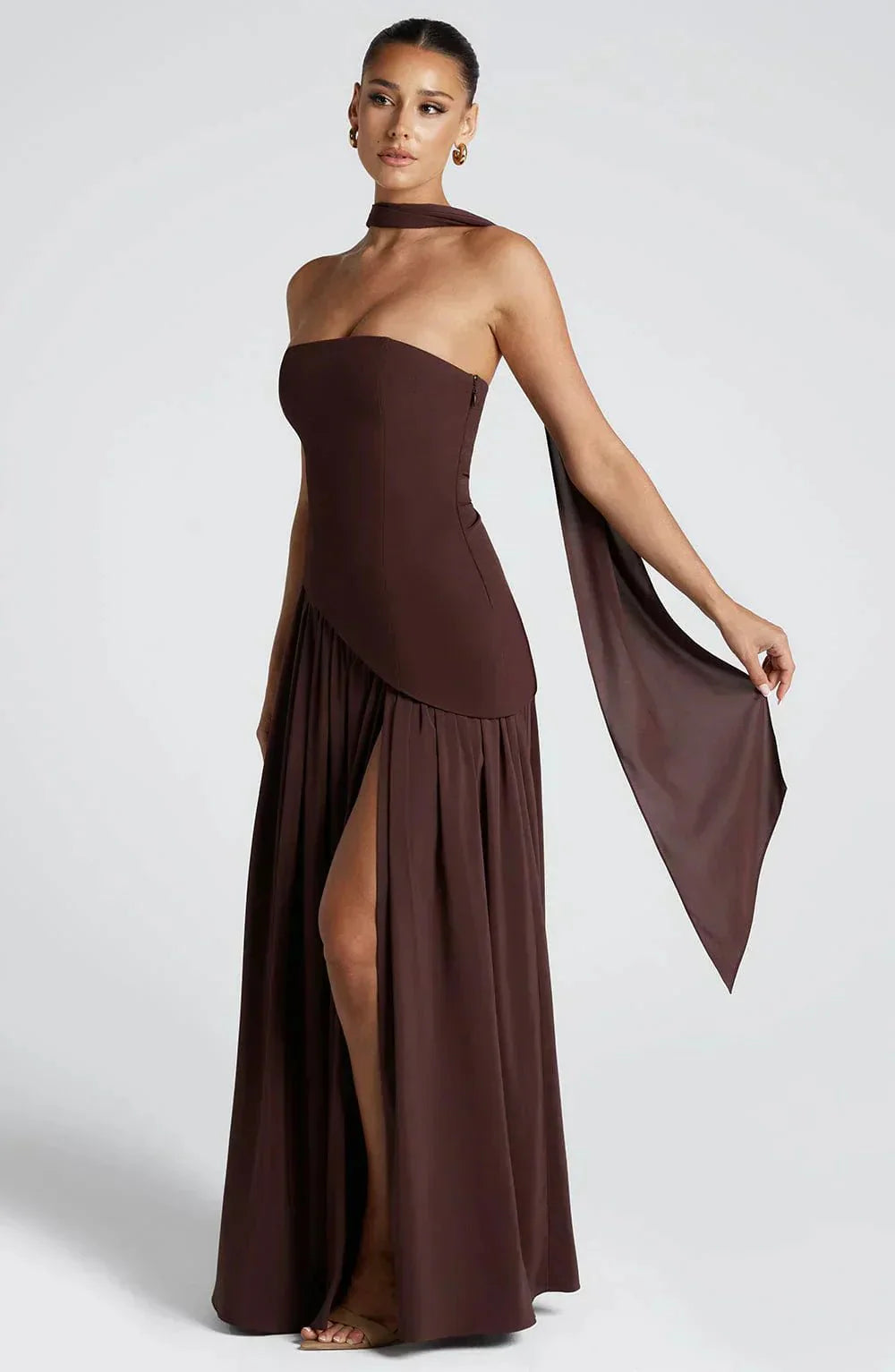 Women's Maxi Dress — Strapless High Slit Figure Hugging Fit