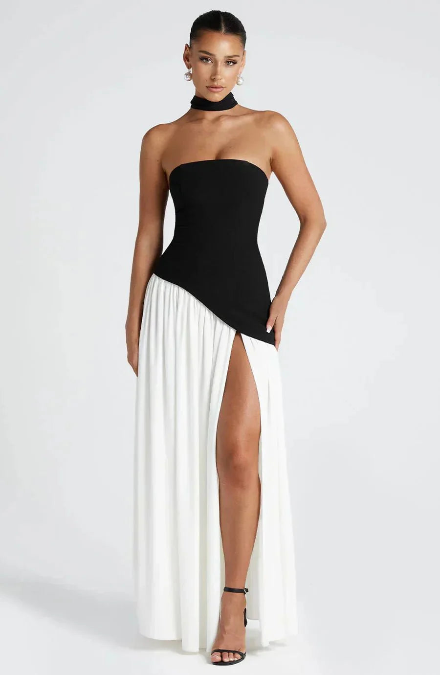 Women's Maxi Dress — Strapless High Slit Figure Hugging Fit
