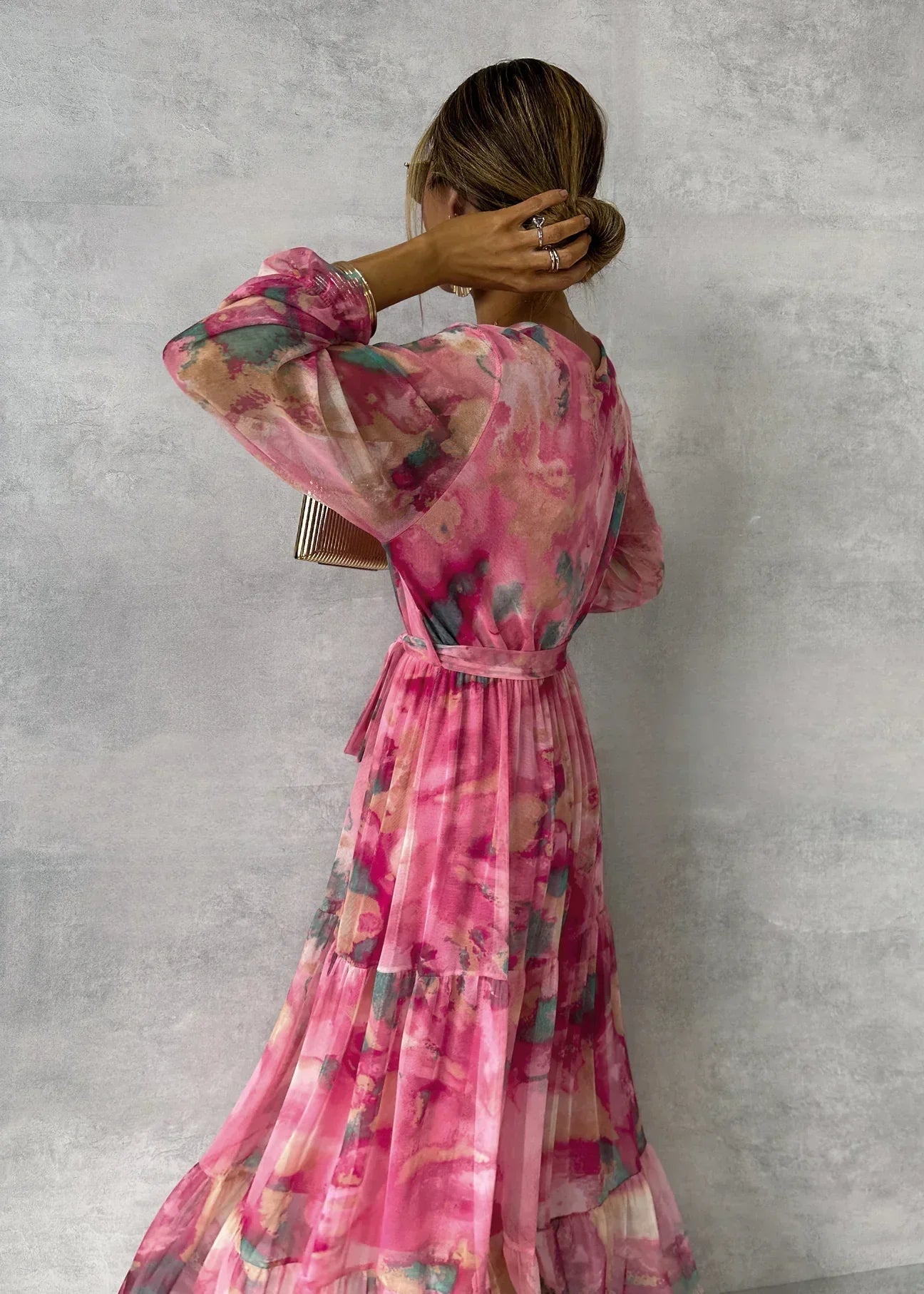 Women's Maxi Dress — Wrap Closure V-Neck Long Sleeve Design
