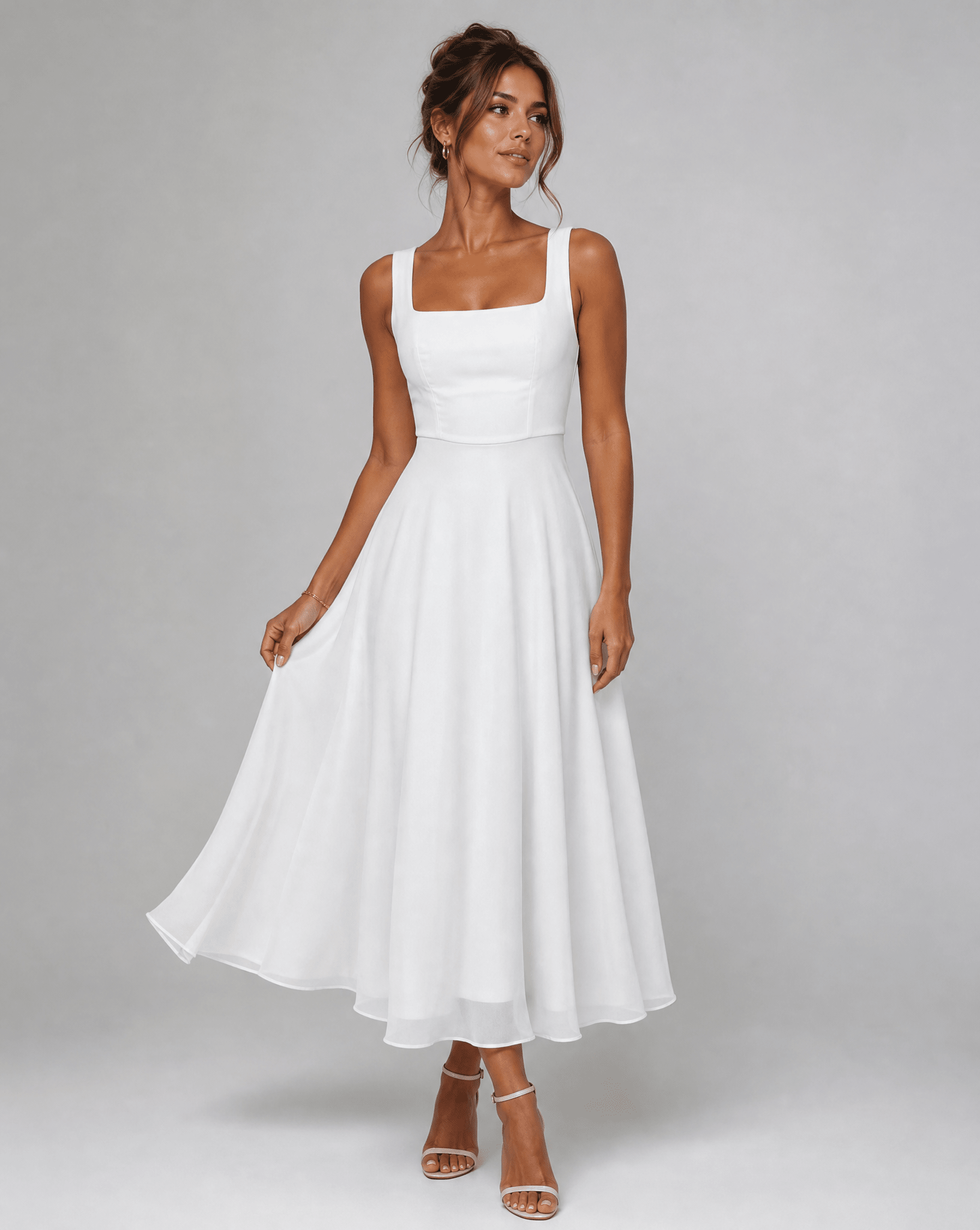 Women's Midi Dress — A-Line Structure Square Neckline Sleeveless