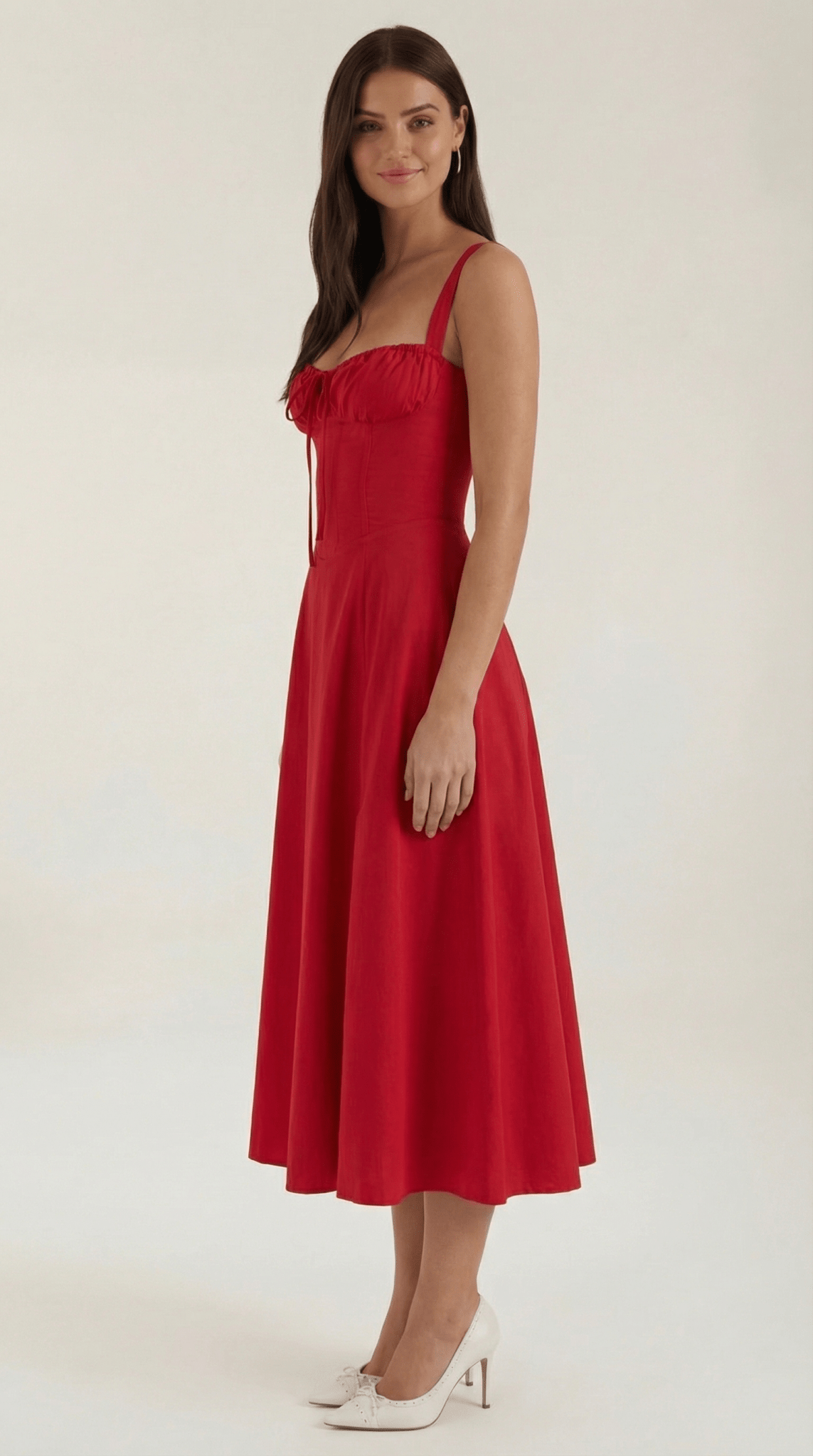 Women's Midi Dress - A-Line Sweetheart Neckline Lace-Up Front