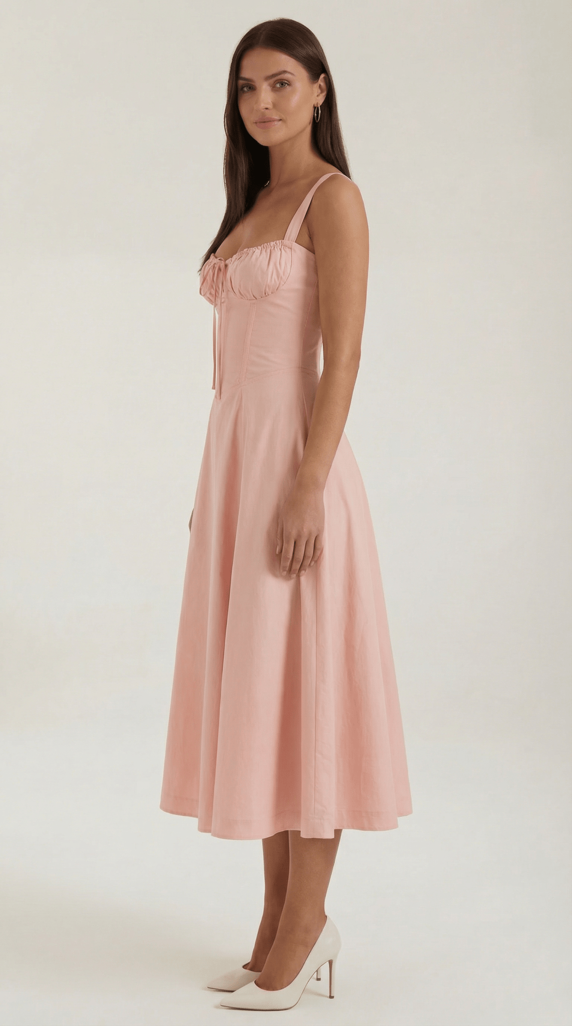 Women's Midi Dress - A-Line Sweetheart Neckline Lace-Up Front