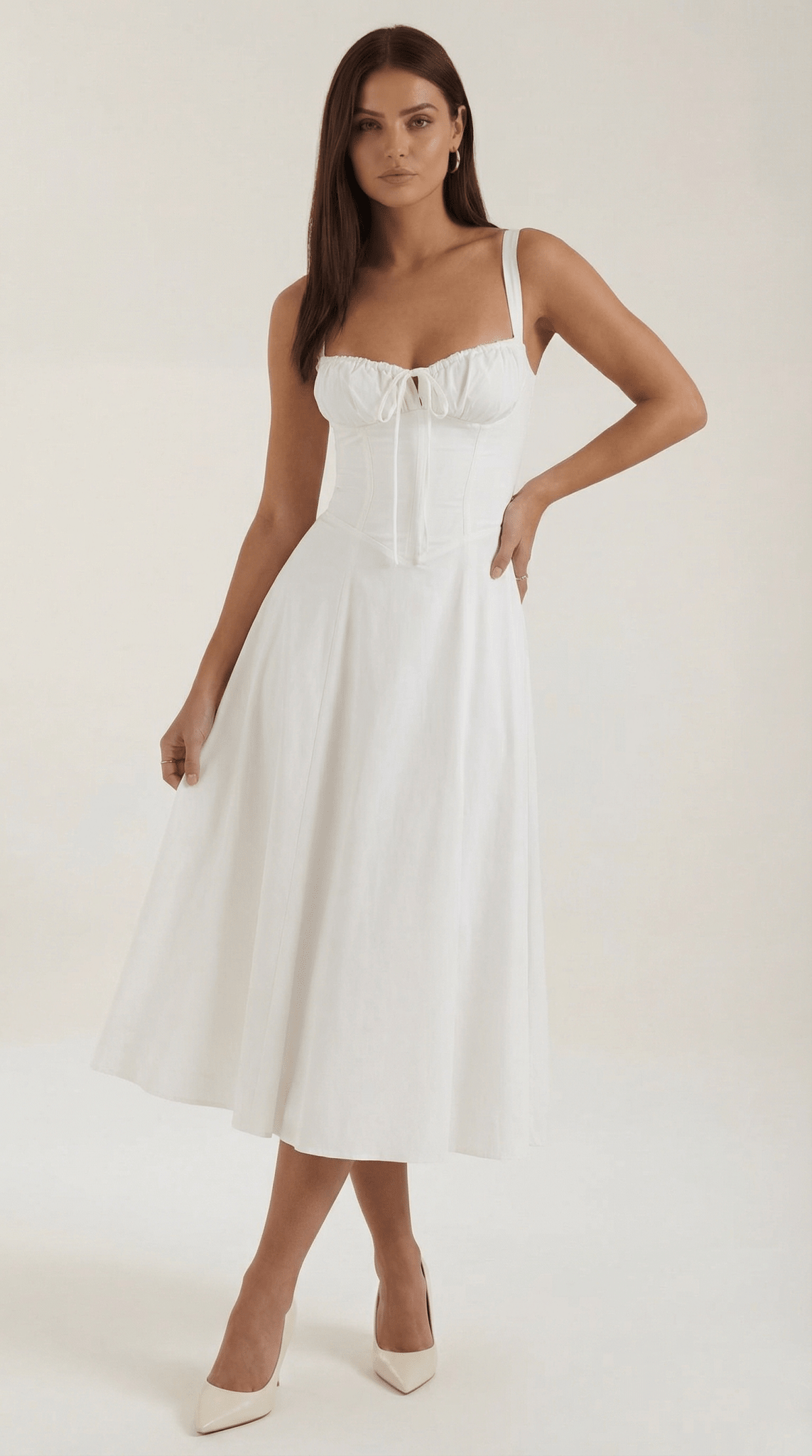 Women's Midi Dress - A-Line Sweetheart Neckline Lace-Up Front
