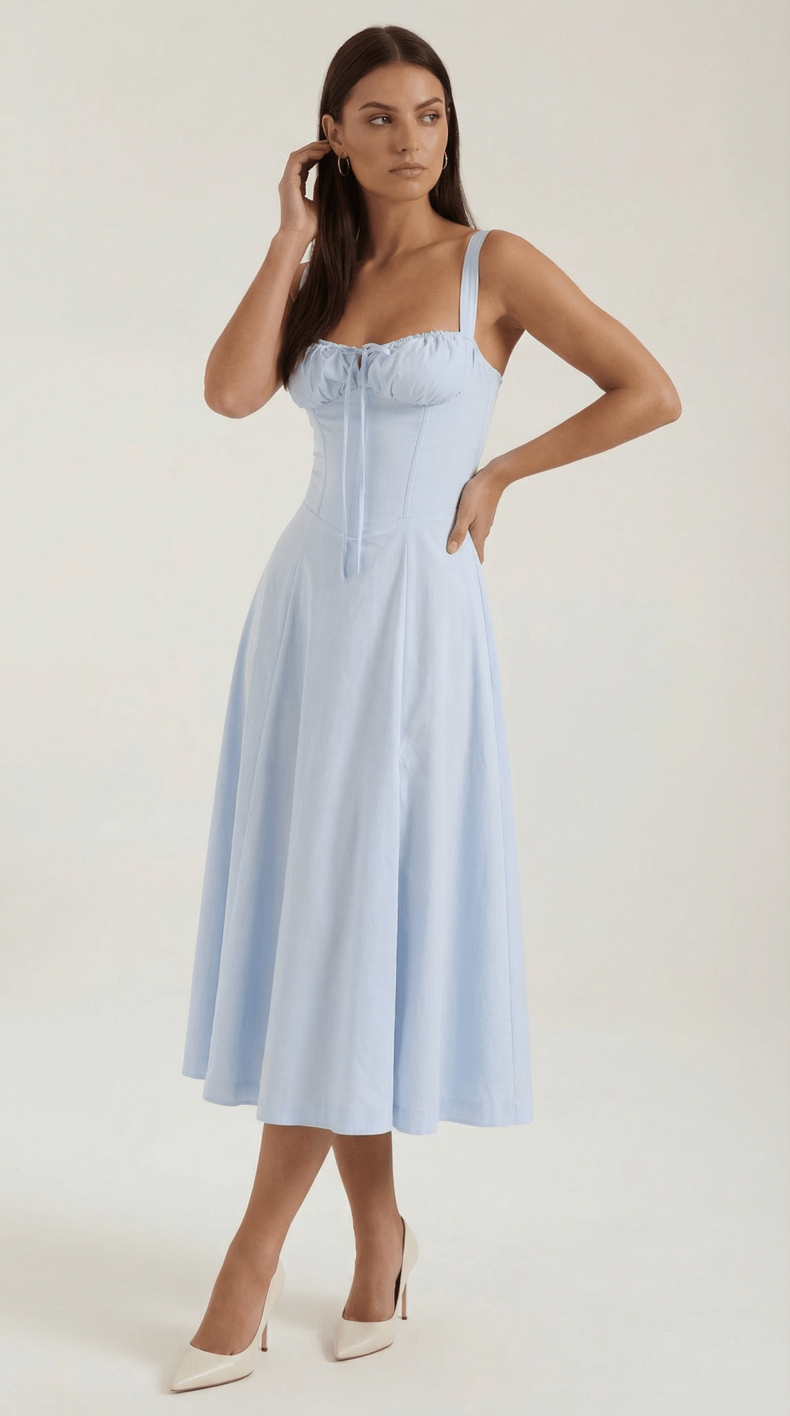 Women's Midi Dress - A-Line Sweetheart Neckline Lace-Up Front