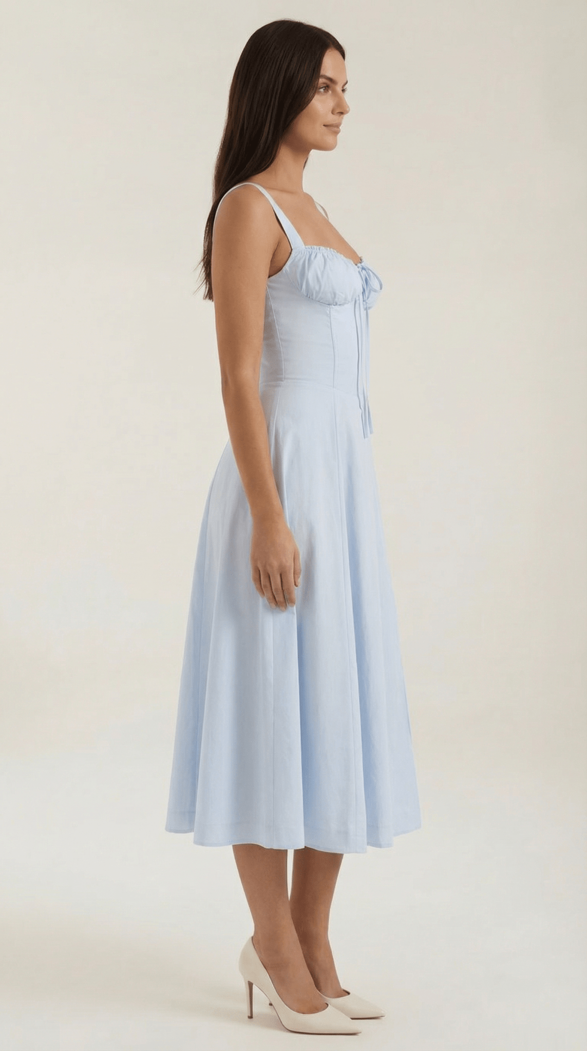Women's Midi Dress - A-Line Sweetheart Neckline Lace-Up Front