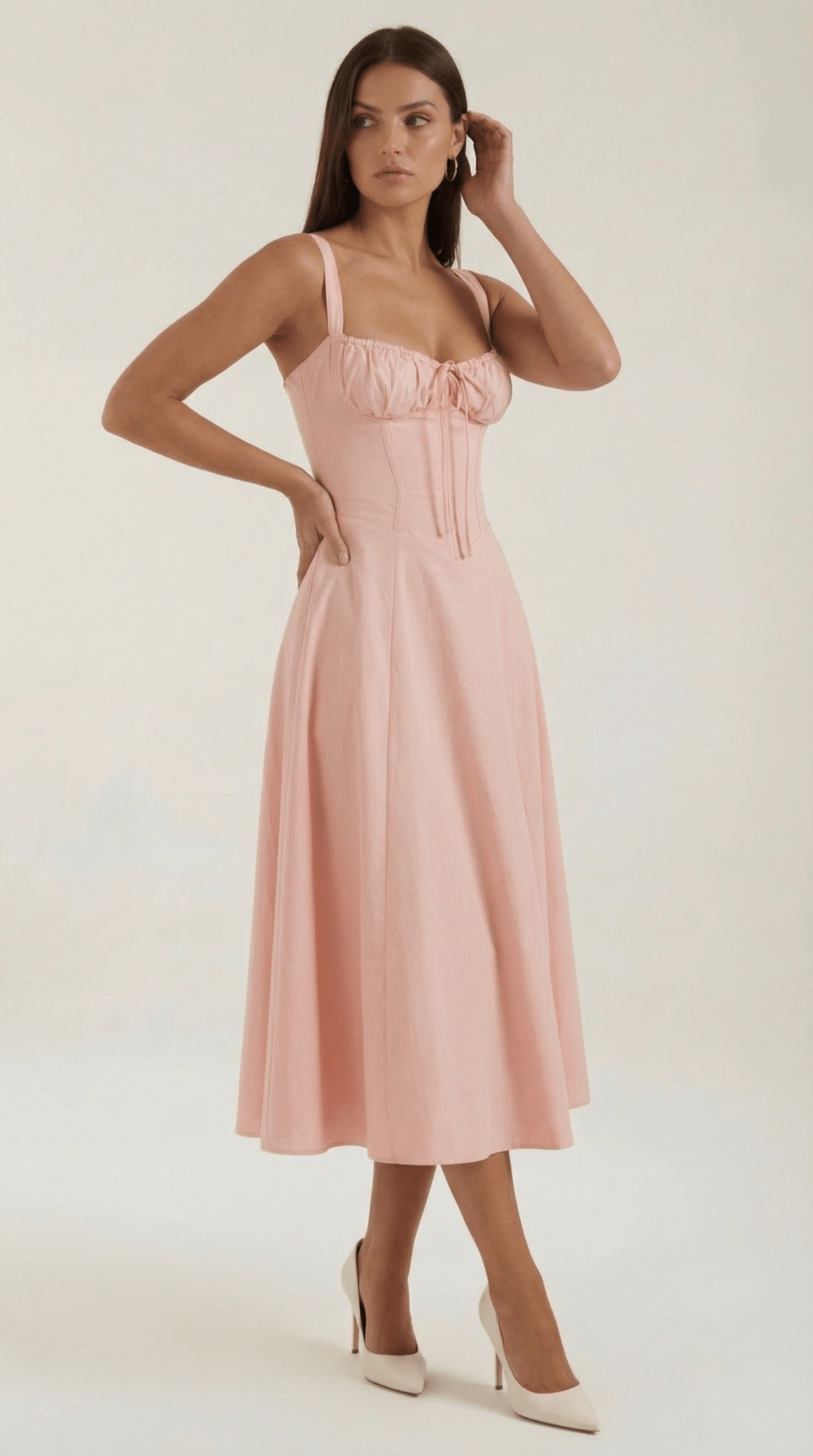 Women's Midi Dress - A-Line Sweetheart Neckline Lace-Up Front