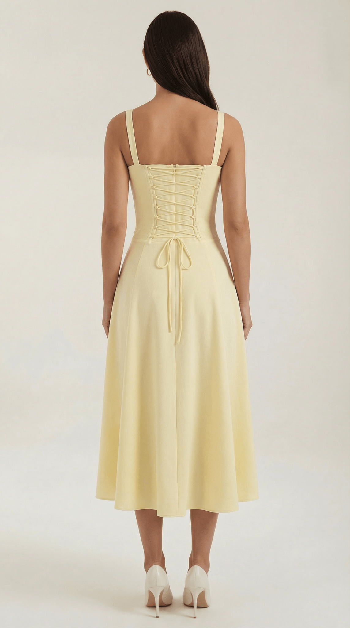 Women's Midi Dress - A-Line Sweetheart Neckline Lace-Up Front