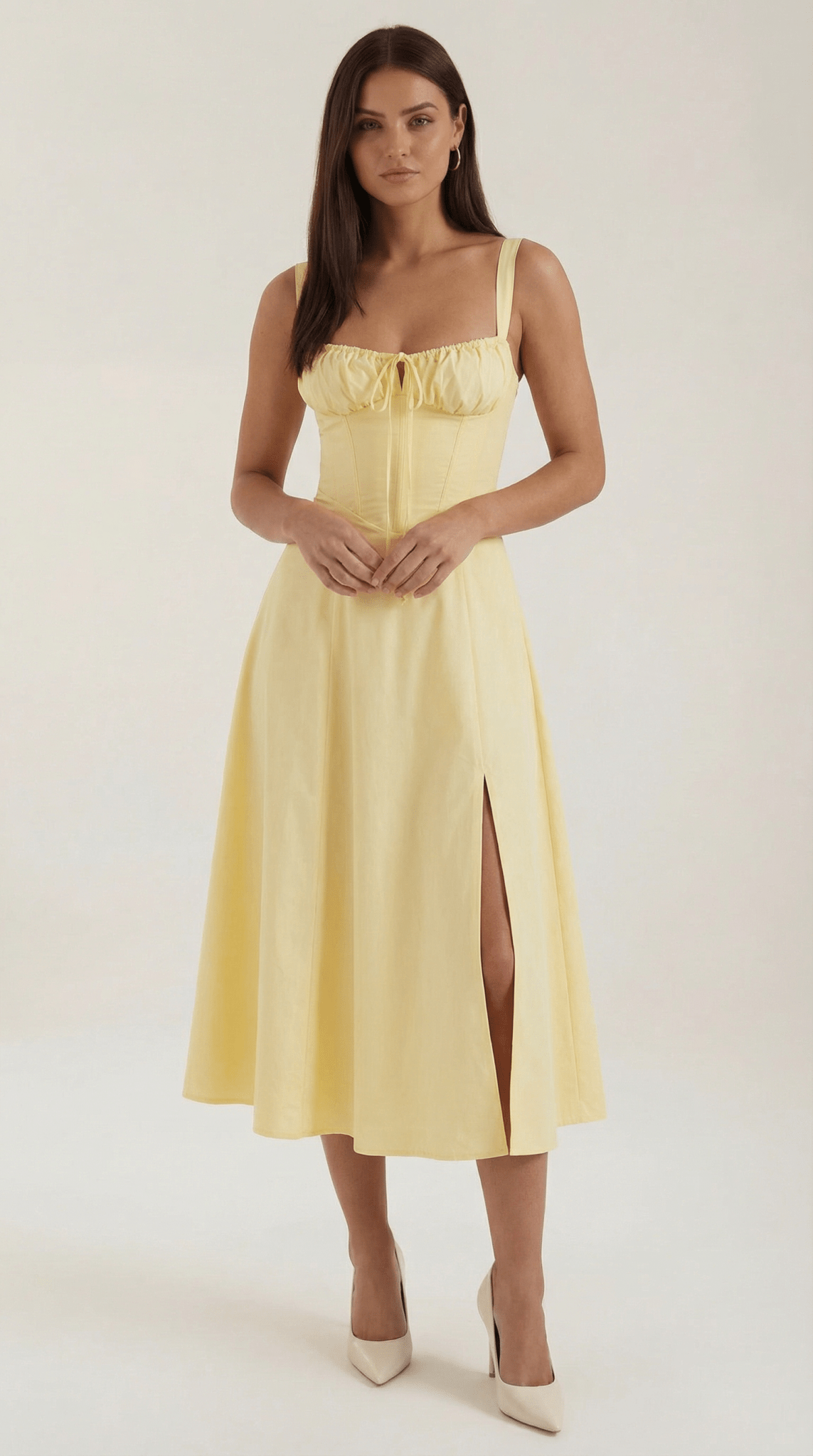 Women's Midi Dress - A-Line Sweetheart Neckline Lace-Up Front