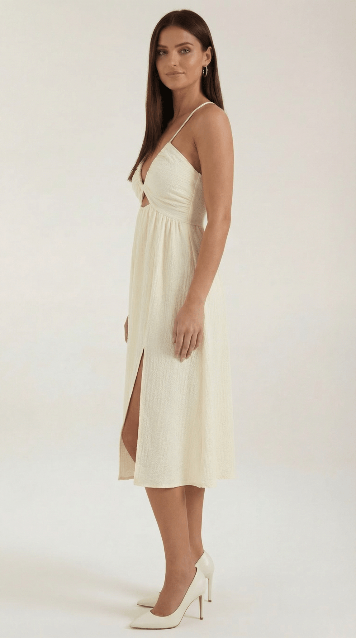 Women's Midi Dress - Adjustable Straps & Skirt Slit Detail