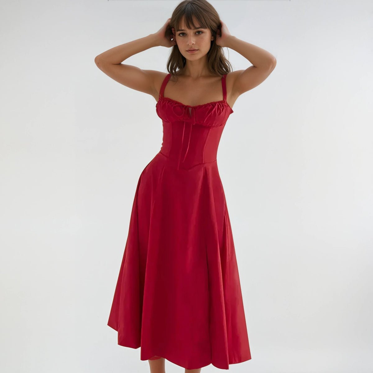 Women's Midi Dress — Corset Bodice Flared Skirt Structure
