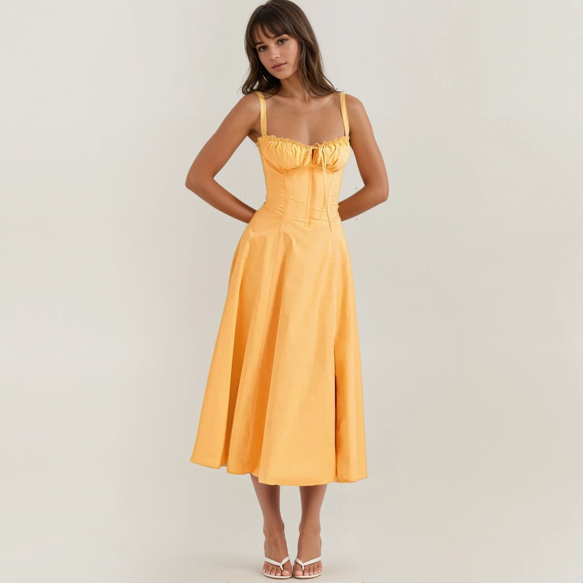 Women's Midi Dress — Corset Bodice Flared Skirt Structure