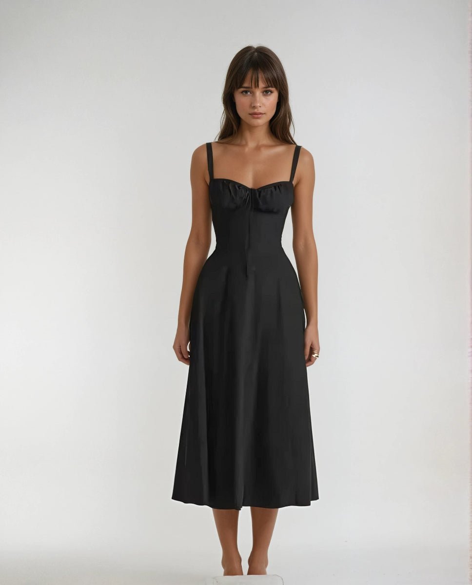 Women's Midi Dress — Corset Bodice Flared Skirt Structure