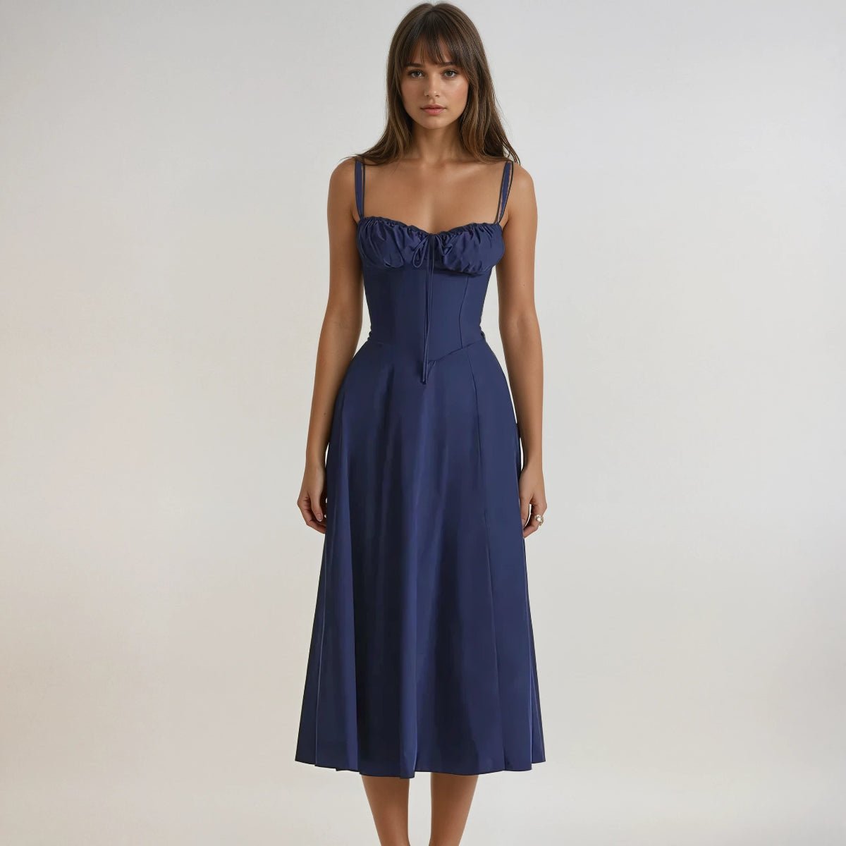 Women's Midi Dress — Corset Bodice Flared Skirt Structure