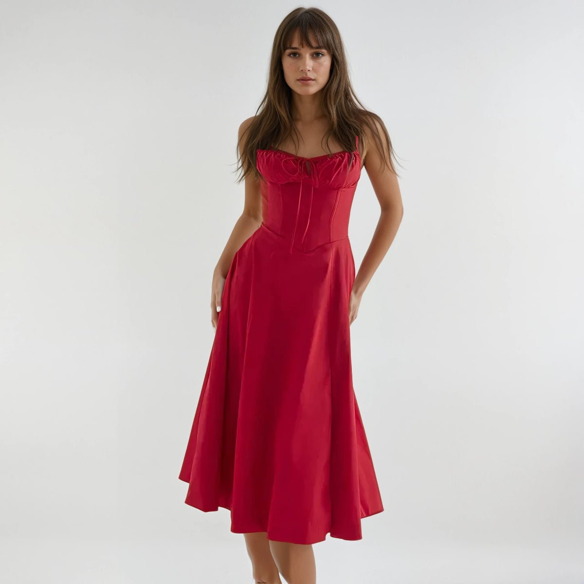 Women's Midi Dress — Corset Bodice Flared Skirt Structure