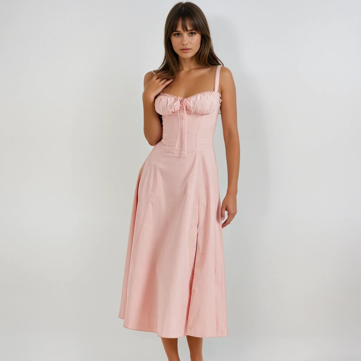 Women's Midi Dress — Corset Bodice Flared Skirt Structure