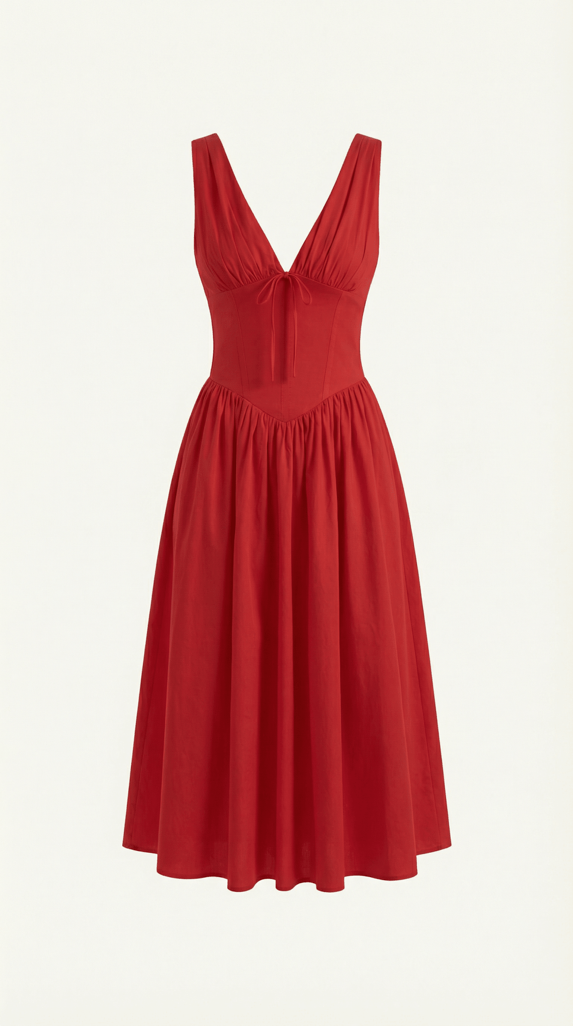 Women's Midi Dress - Fitted Bodice & V-Neckline