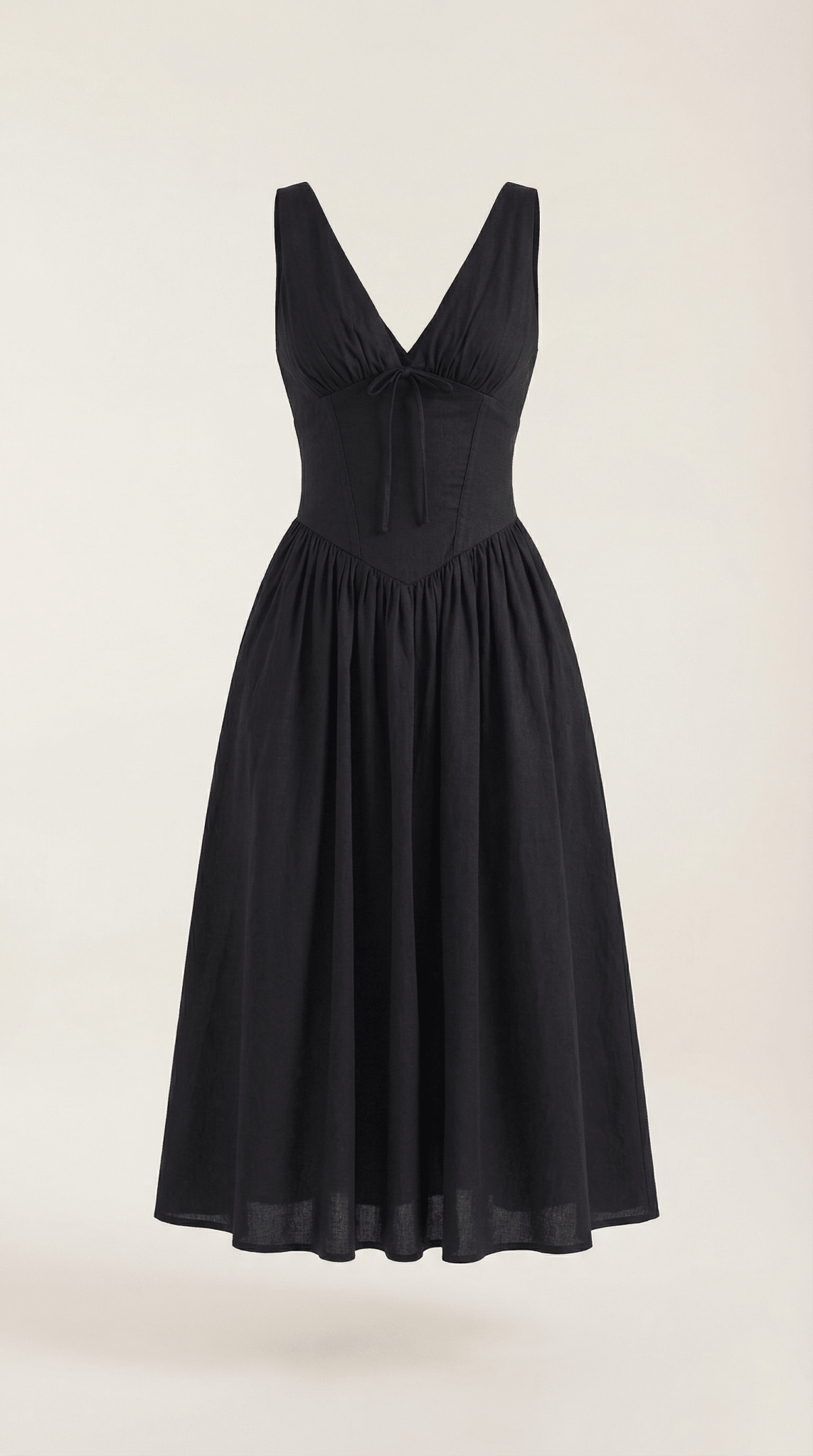 Women's Midi Dress - Fitted Bodice & V-Neckline