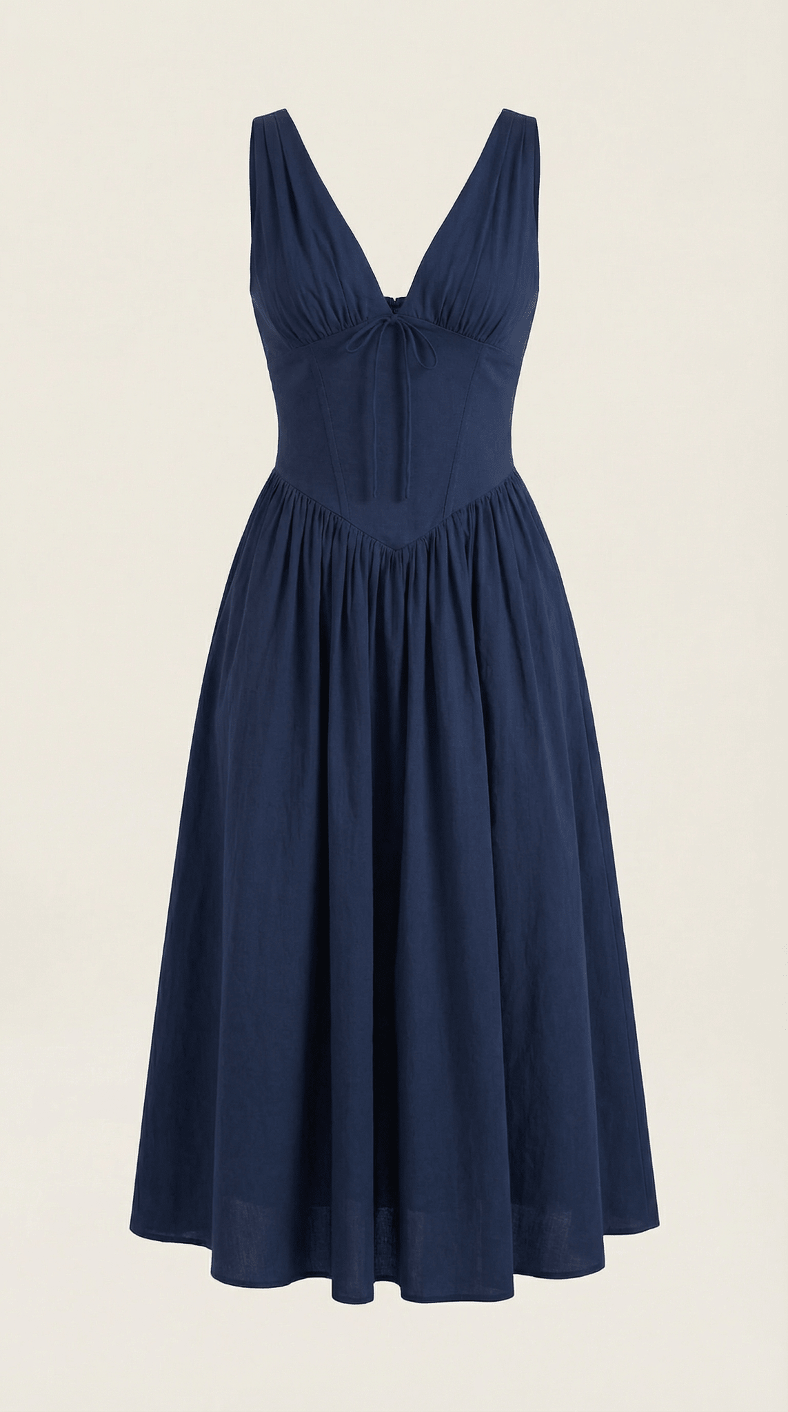 Women's Midi Dress - Fitted Bodice & V-Neckline
