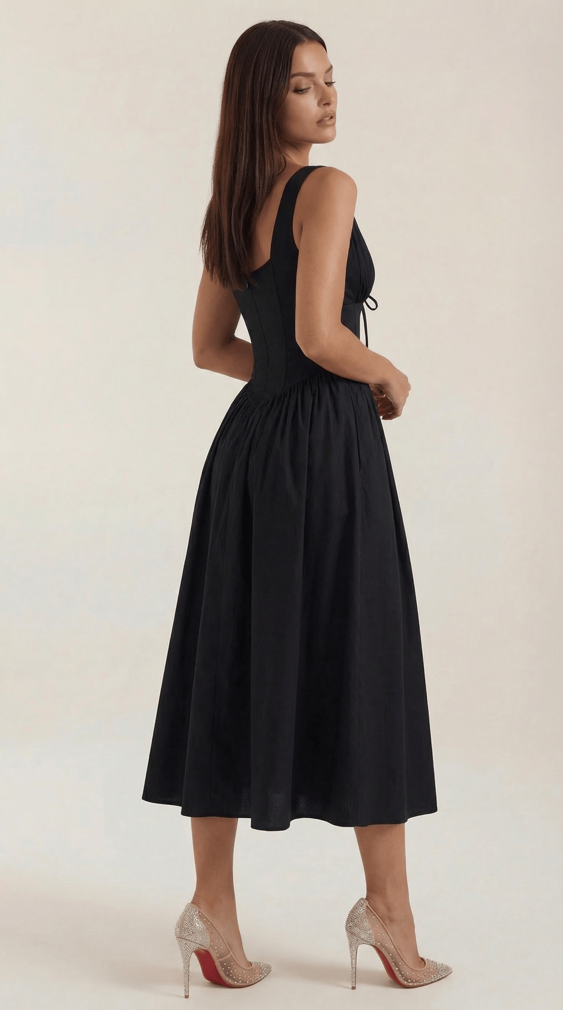 Women's Midi Dress - Fitted Bodice & V-Neckline