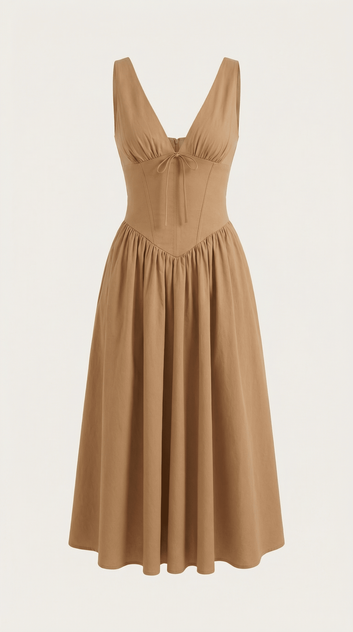 Women's Midi Dress - Fitted Bodice & V-Neckline
