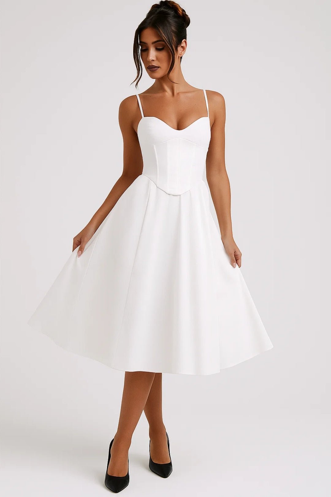 Women's Midi Dress — Spaghetti Straps Sleeveless Flared Fit