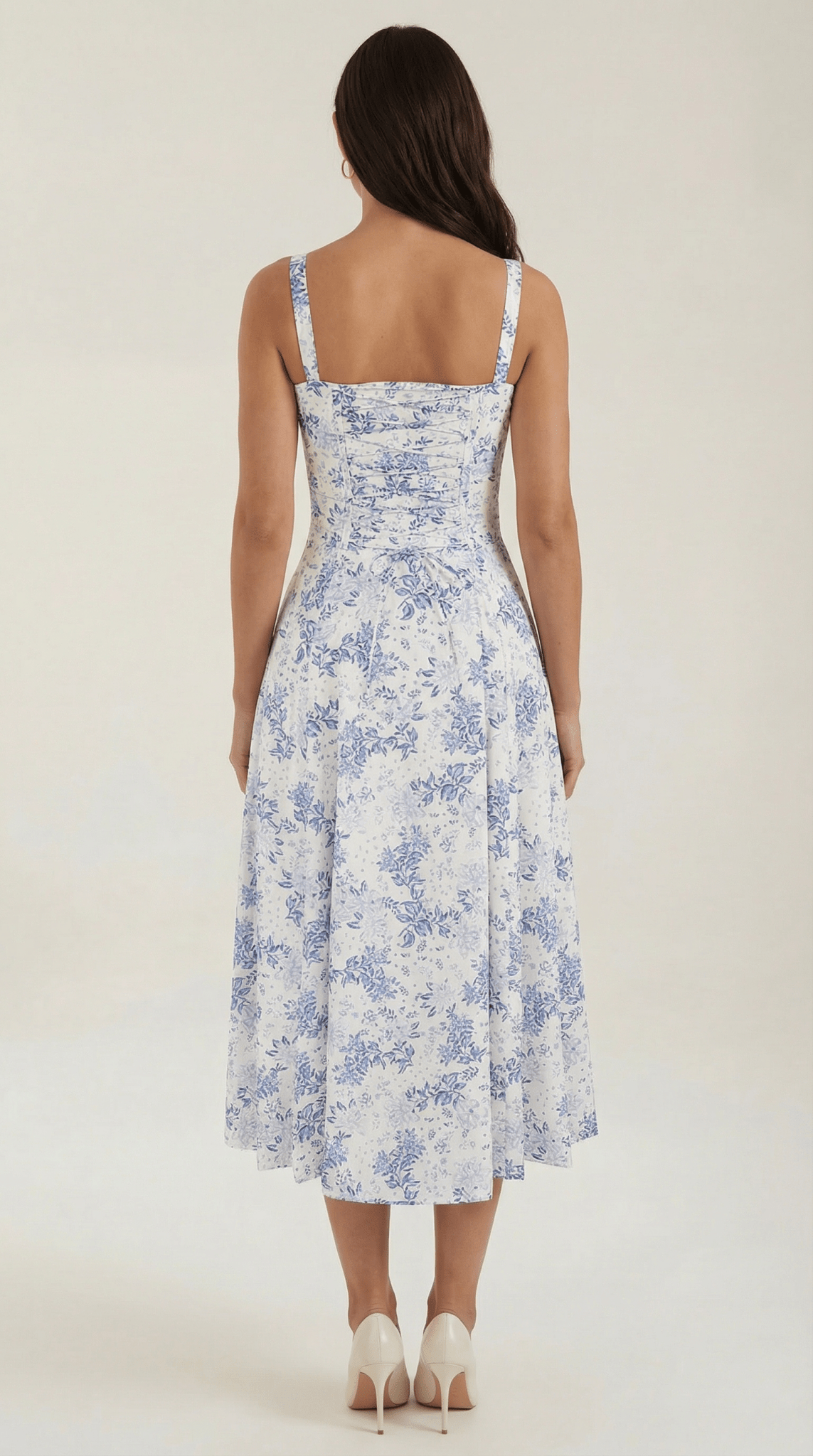 Women's Midi Dress - Sweetheart Neckline Lace-Up Structured Fit