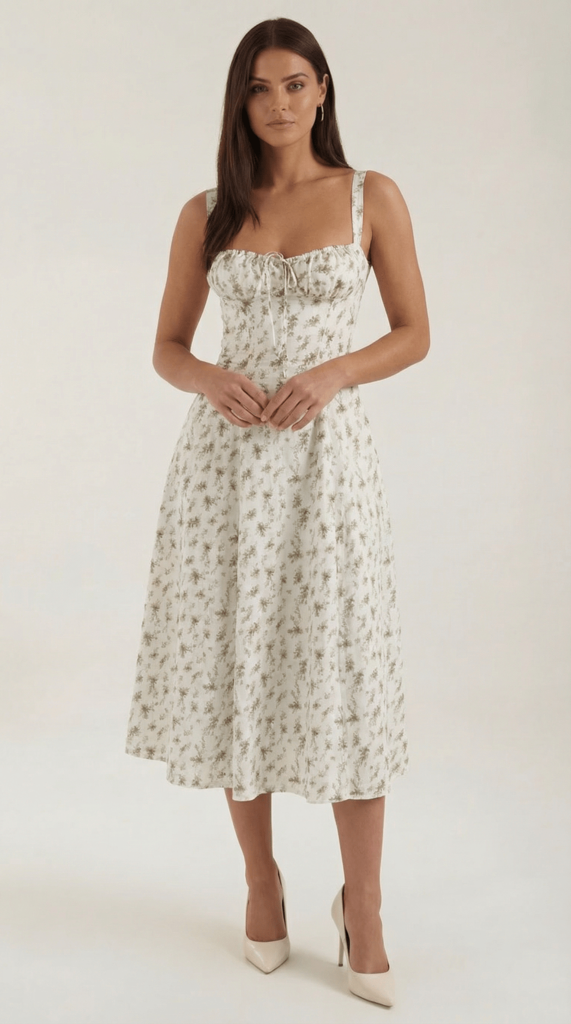 Women's Midi Dress - Sweetheart Neckline Lace-Up Structured Fit