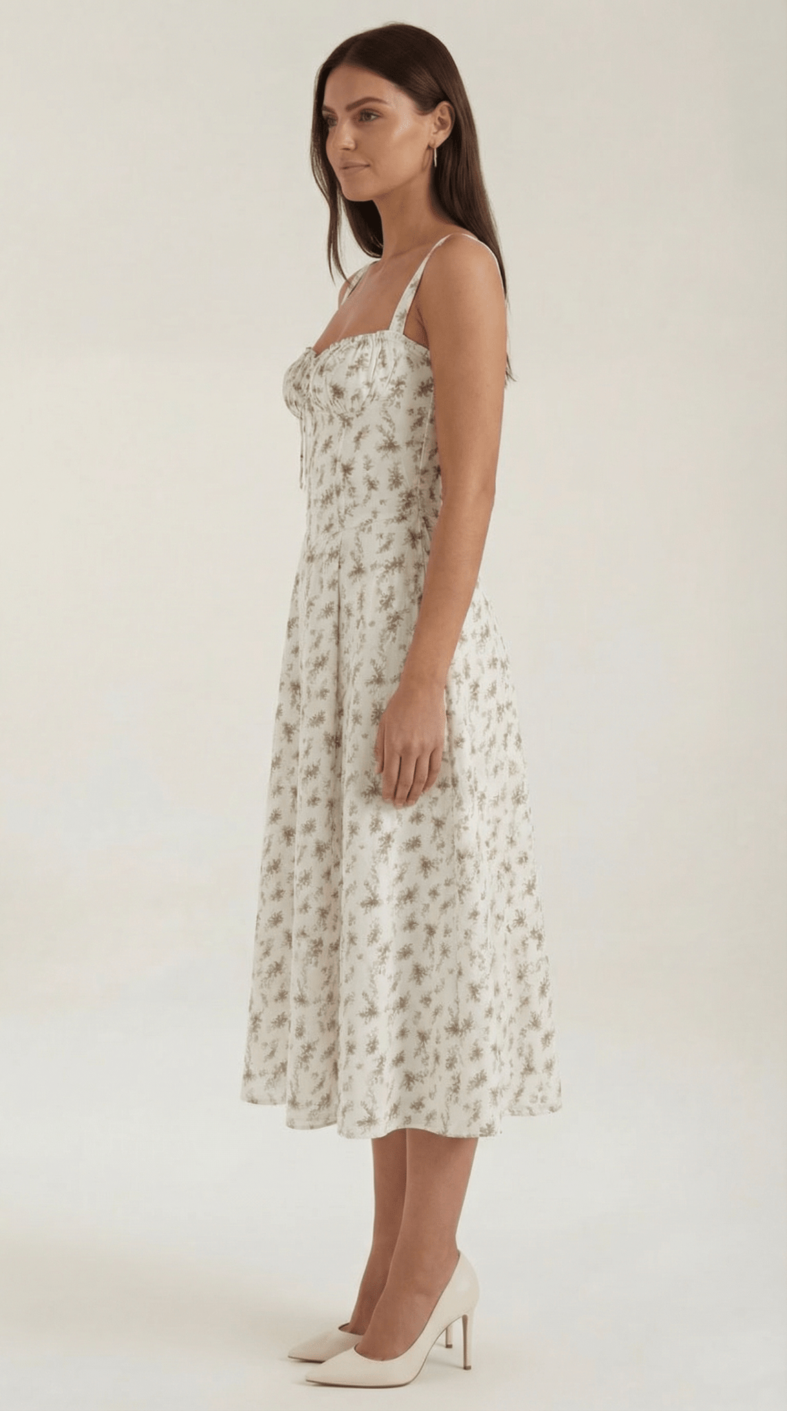 Women's Midi Dress - Sweetheart Neckline Lace-Up Structured Fit