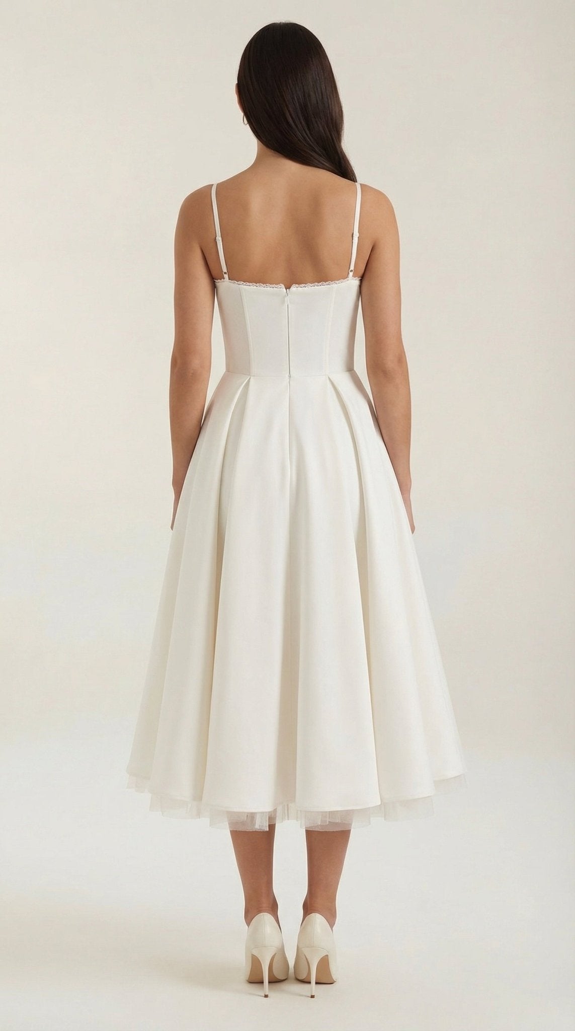 Women's Midi Dress - Sweetheart Neckline & Spaghetti Straps