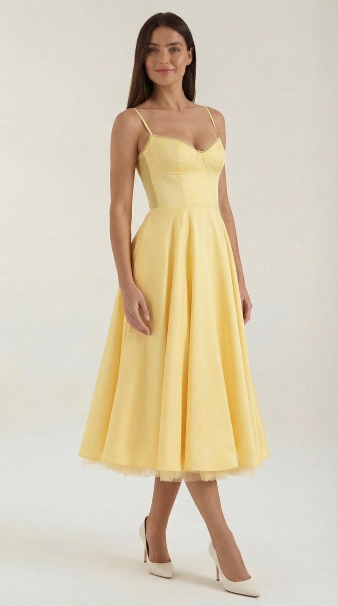 Women's Midi Dress - Sweetheart Neckline & Spaghetti Straps