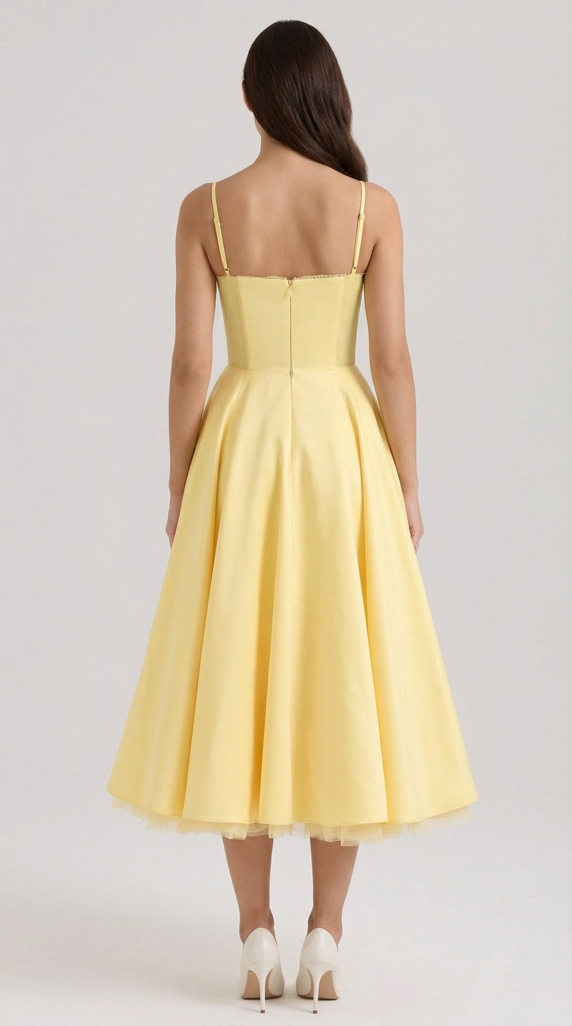 Women's Midi Dress - Sweetheart Neckline & Spaghetti Straps