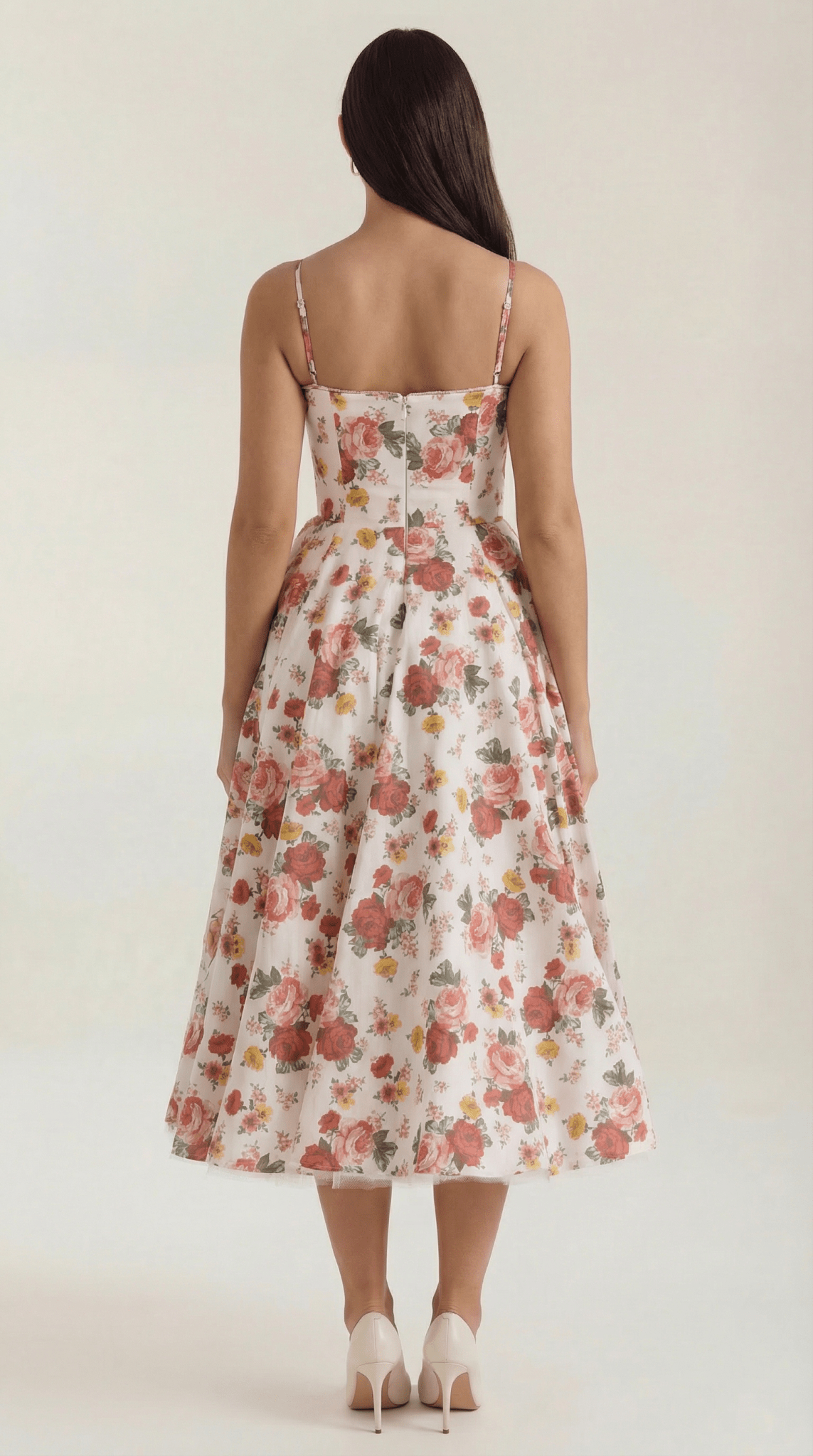 Women's Midi Dress - Sweetheart Neckline & Spaghetti Straps