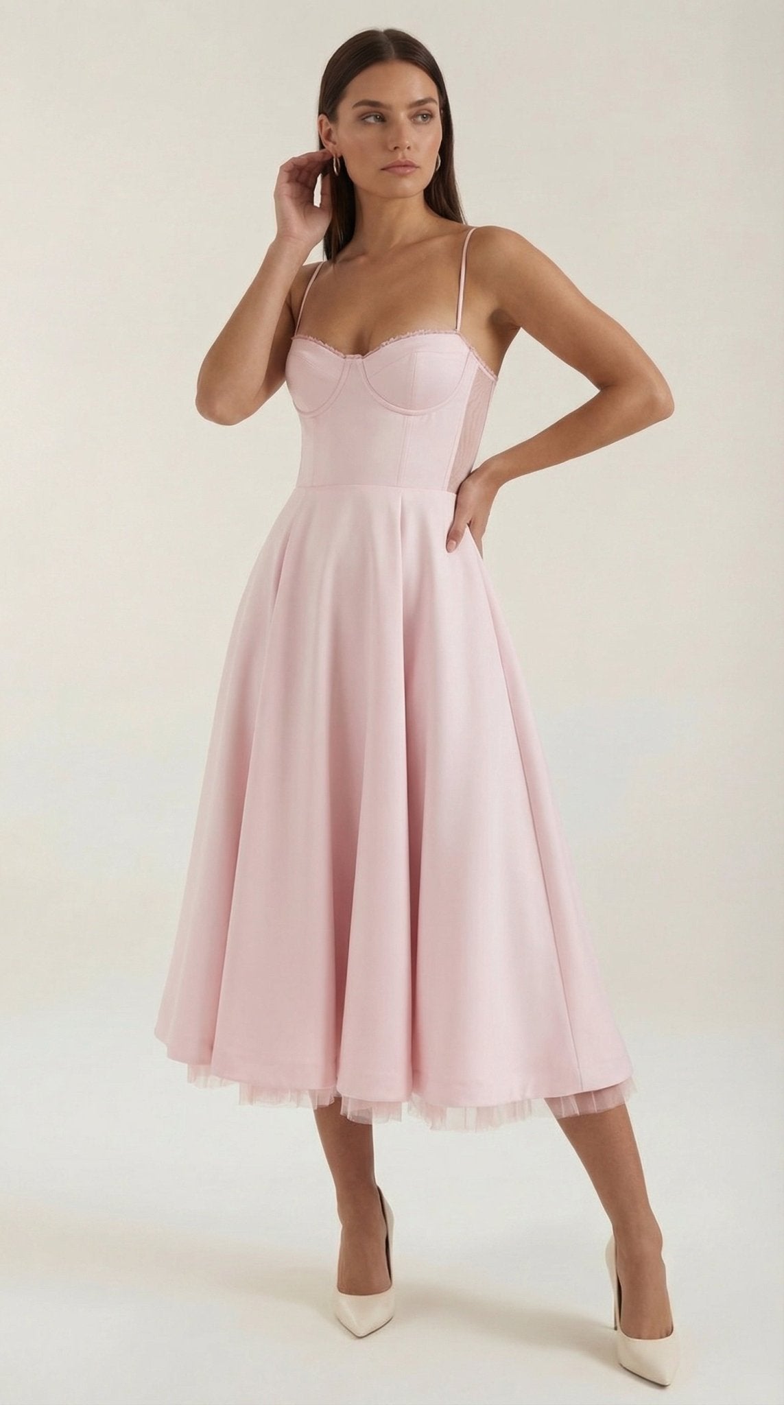 Women's Midi Dress - Sweetheart Neckline & Spaghetti Straps