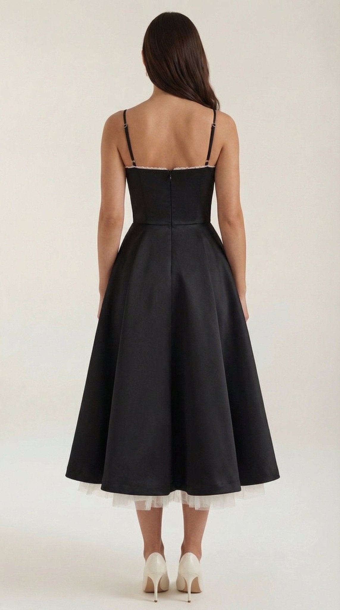 Women's Midi Dress - Sweetheart Neckline & Spaghetti Straps