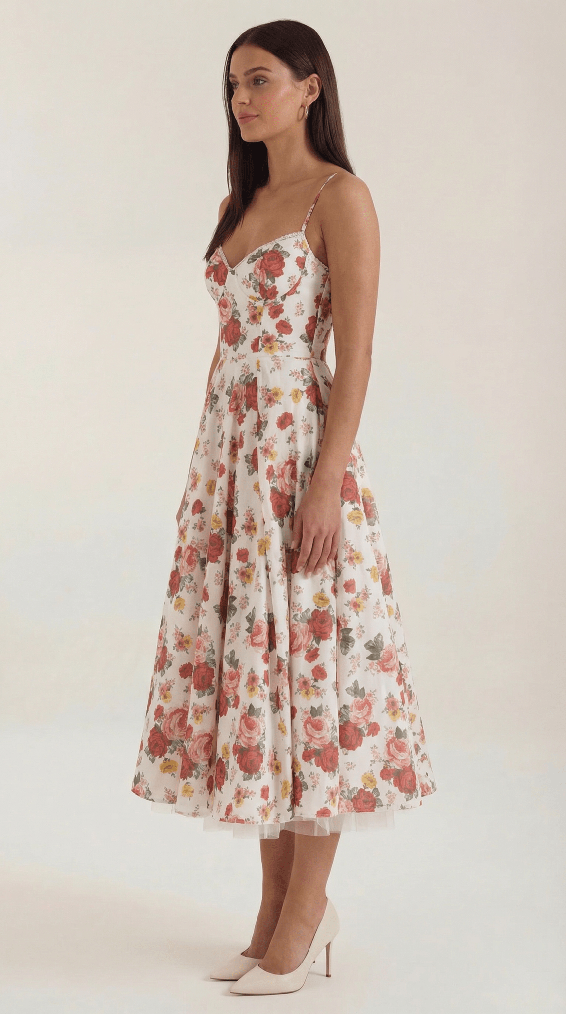 Women's Midi Dress - Sweetheart Neckline & Spaghetti Straps