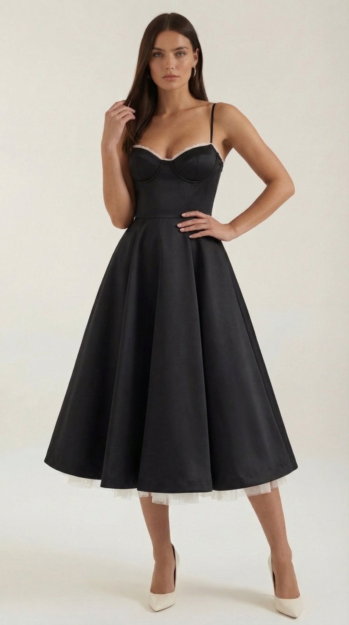 Women's Midi Dress - Sweetheart Neckline & Spaghetti Straps