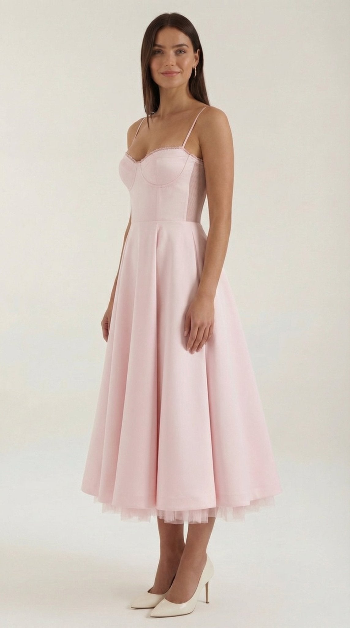 Women's Midi Dress - Sweetheart Neckline & Spaghetti Straps