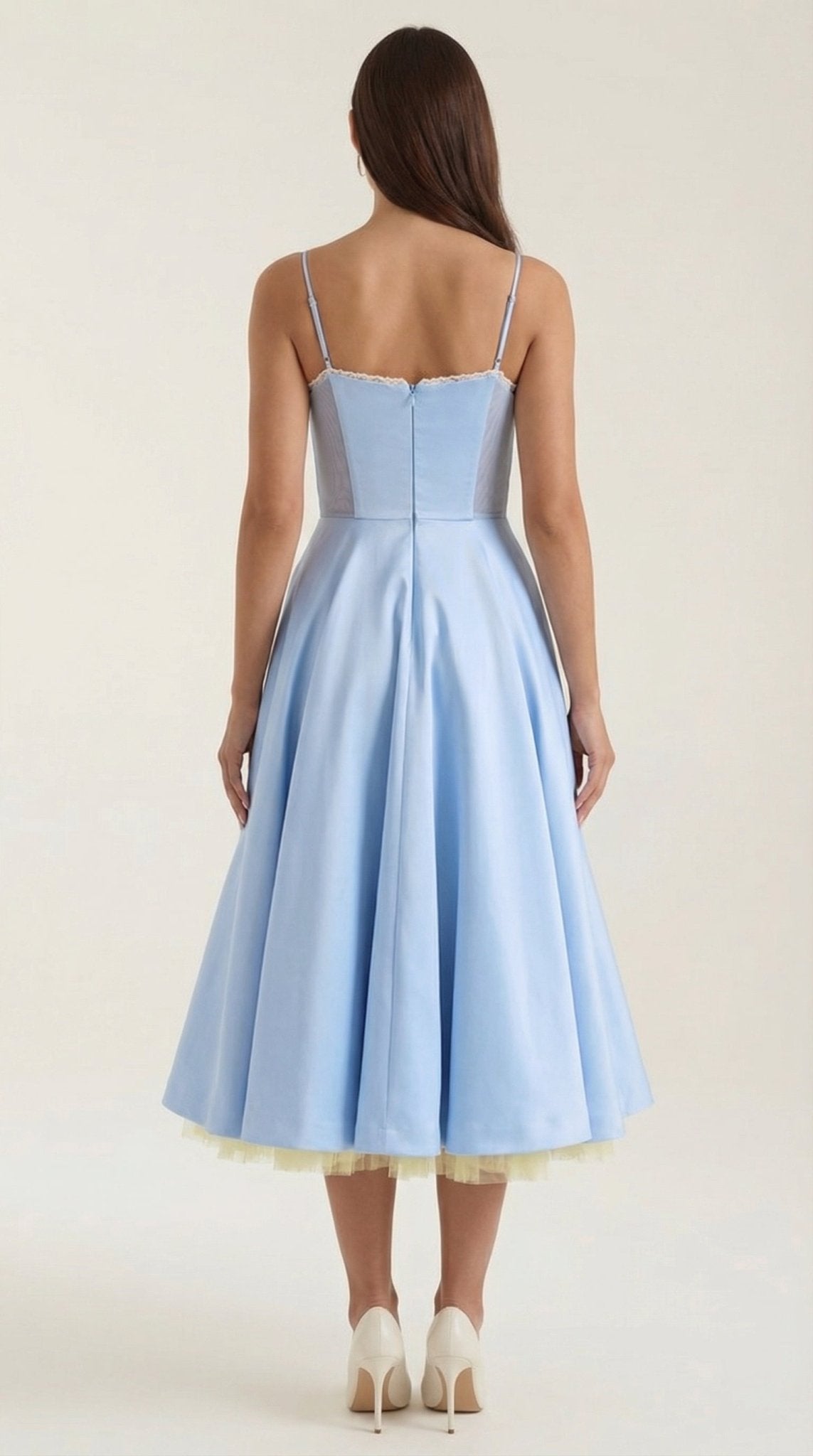 Women's Midi Dress - Sweetheart Neckline & Spaghetti Straps