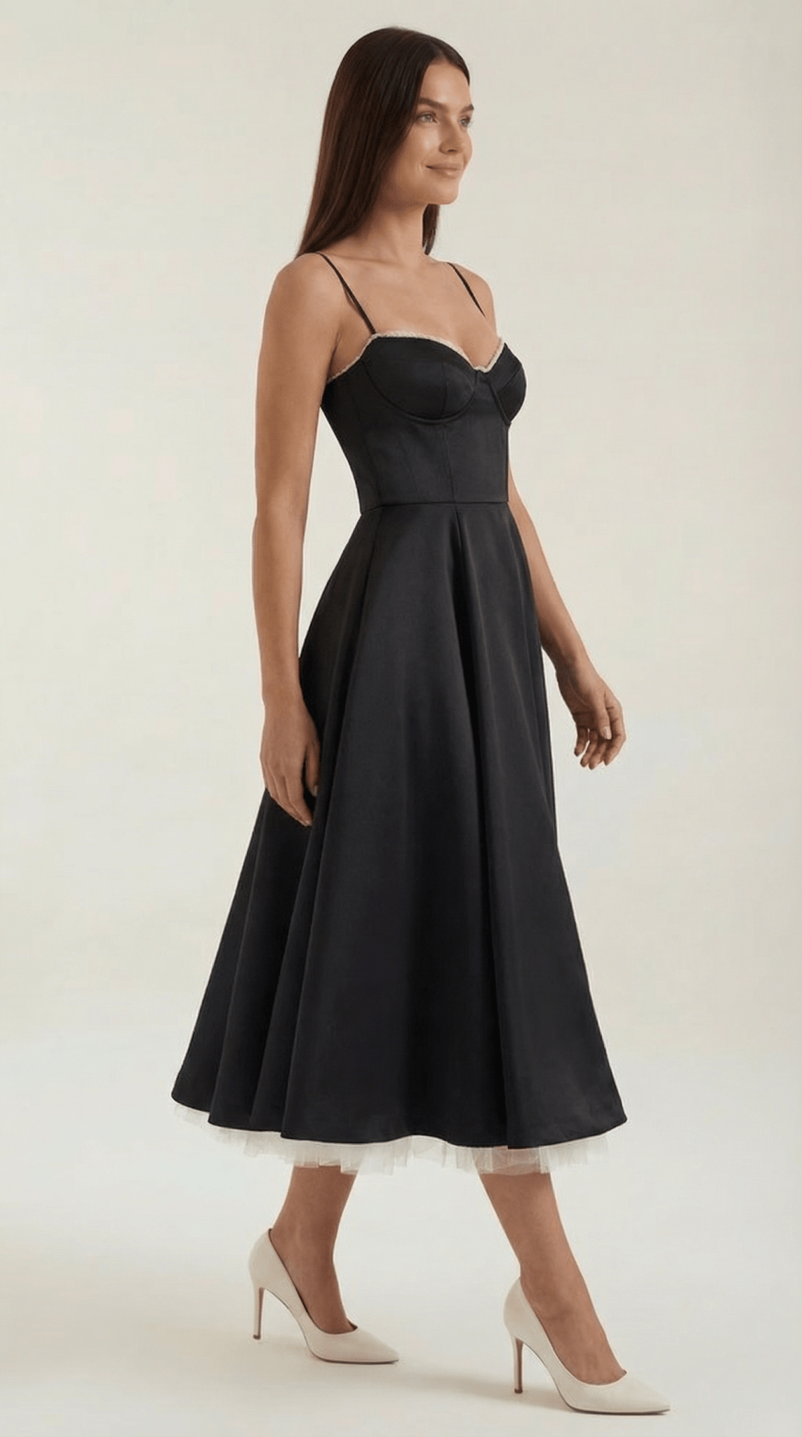 Women's Midi Dress - Sweetheart Neckline & Spaghetti Straps