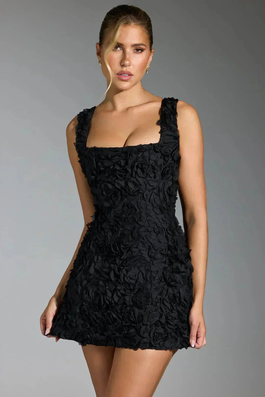 Women's Mini Dress — Bodycon Fit Square Neckline Long Sleeves