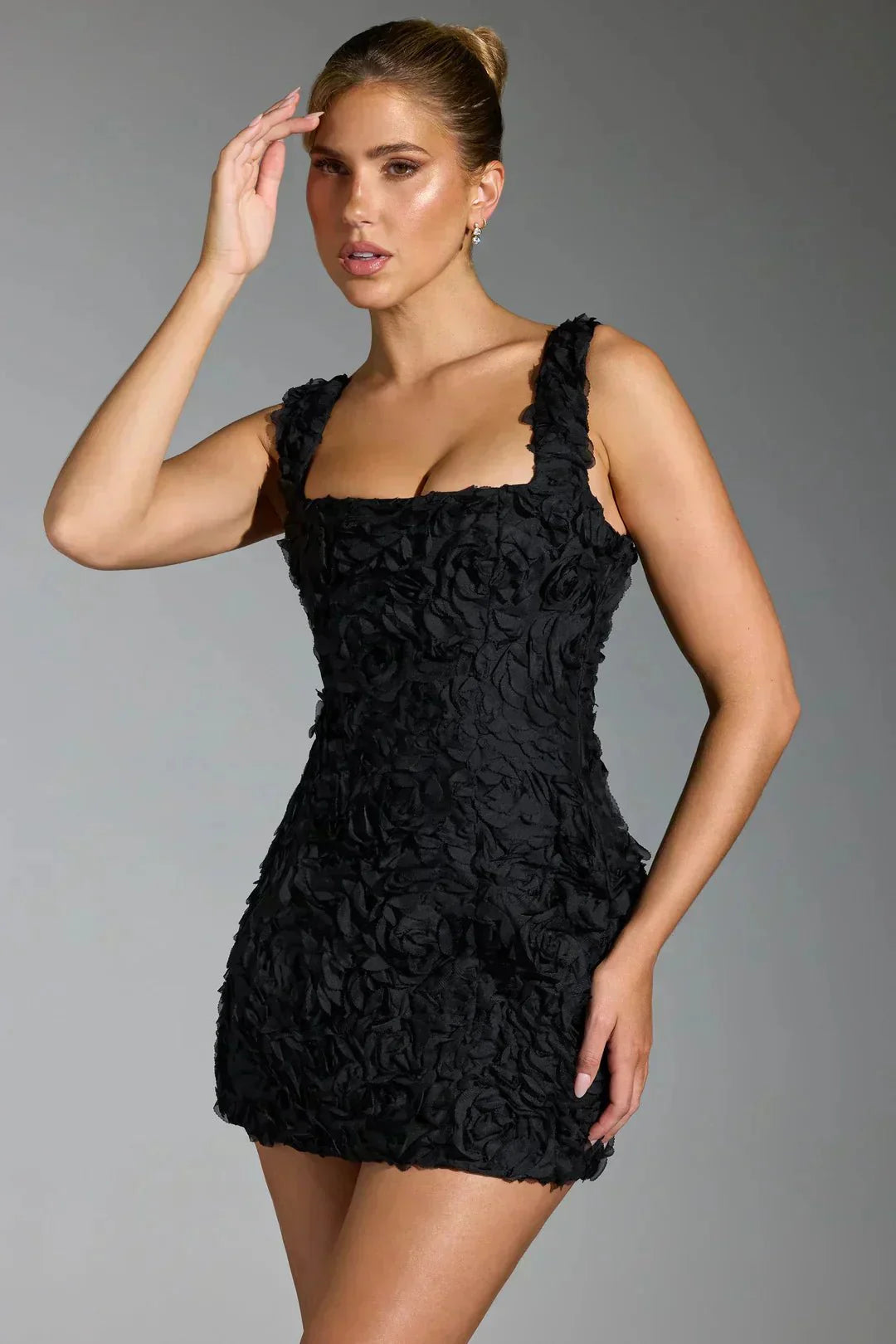 Women's Mini Dress — Bodycon Fit Square Neckline Long Sleeves