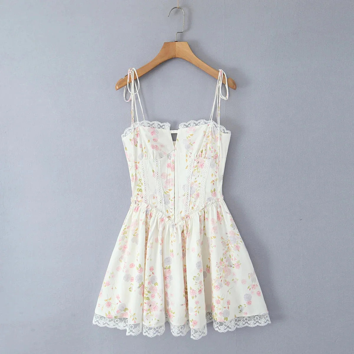 Women's Mini Dress — Lace Stitching Tie Waist Corset Bodice