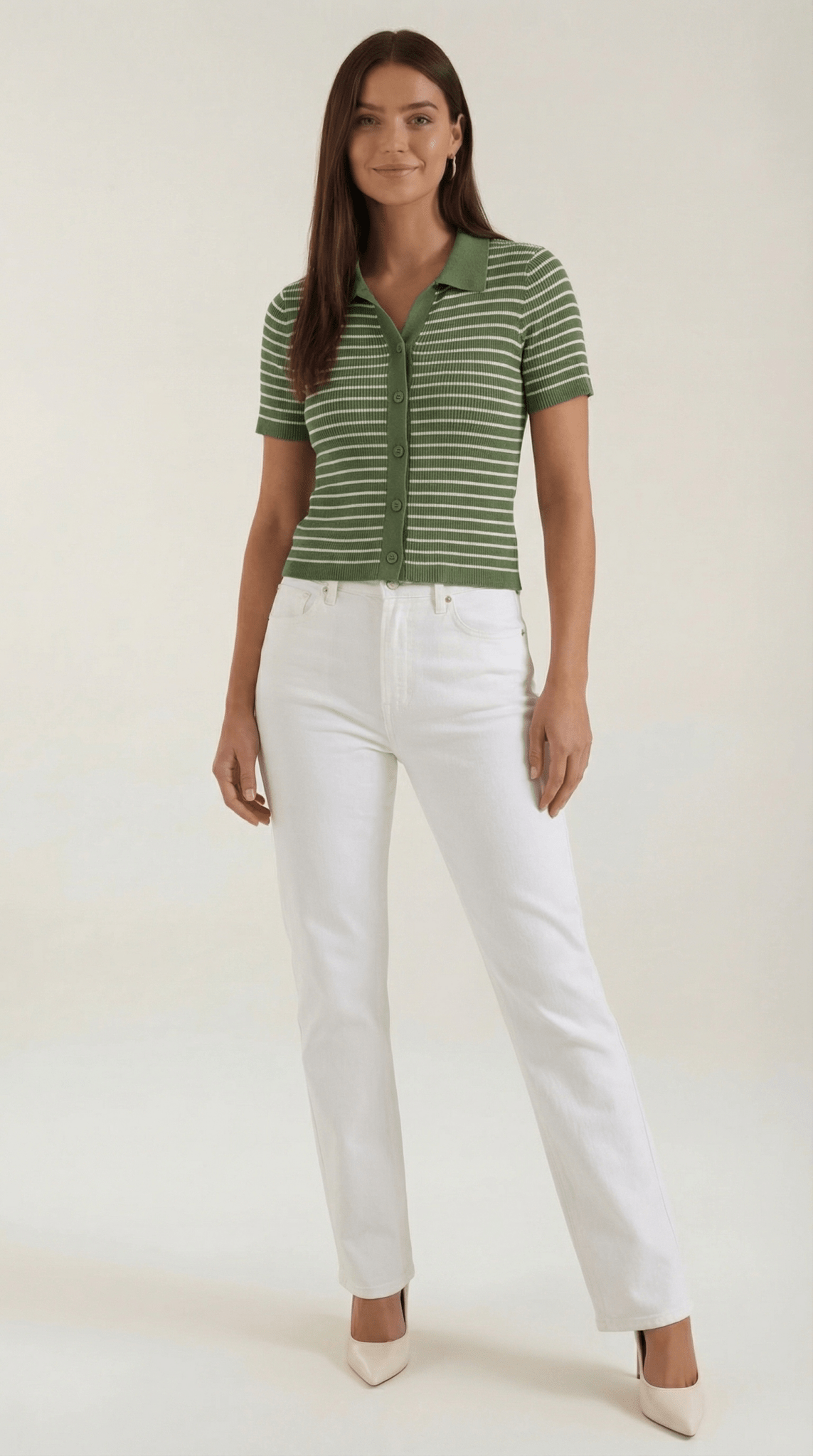 Women's Polo Shirt — Front Button Placket Collar Design